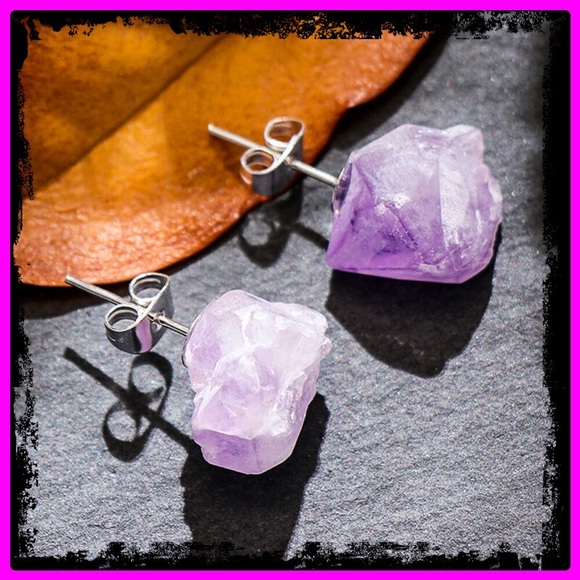 Vintage Jewelry - 🆕 Pure Raw Amethyst S925 Sterling Stud Earrings